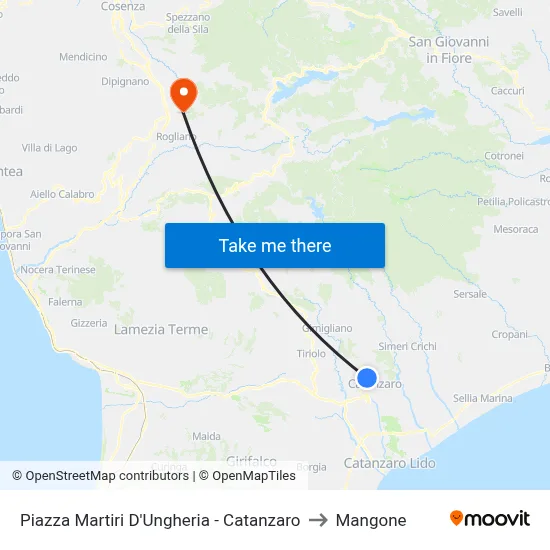 Hungarian Martyrs Square - Catanzaro to Mangone map