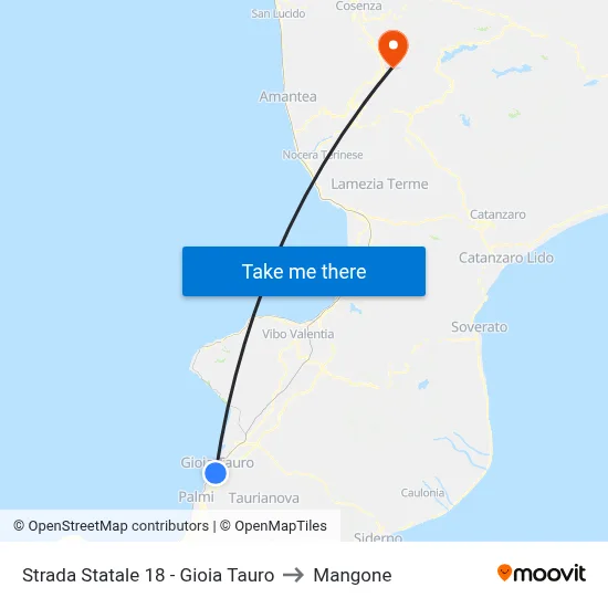 Strada Statale 18 - Gioia Tauro to Mangone map