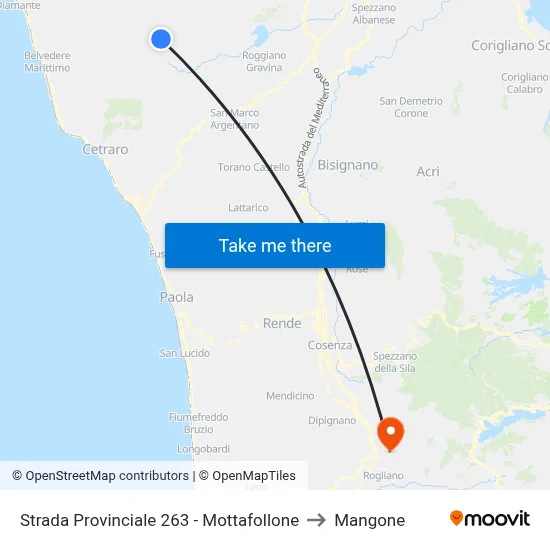 Strada Provinciale 263 - Mottafollone to Mangone map