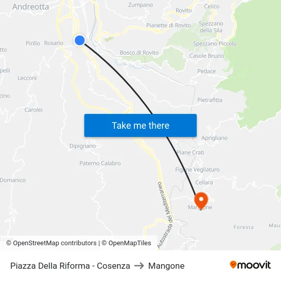 Piazza Della Riforma - Cosenza to Mangone map