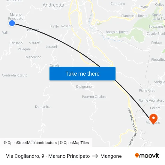 Via Cogliandro, 9 - Marano Principato to Mangone map