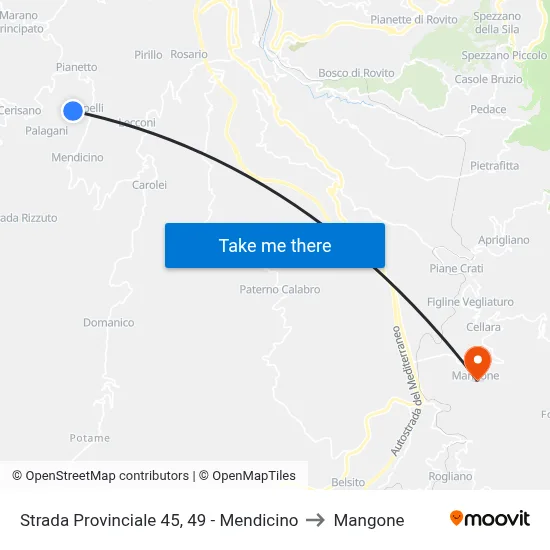 Provincial Road 45, 49 - Mendicino to Mangone map