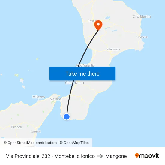 Via Provinciale, 232 - Montebello Ionico to Mangone map