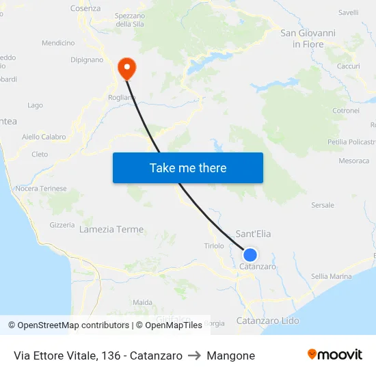 Via Ettore Vitale, 136 - Catanzaro to Mangone map