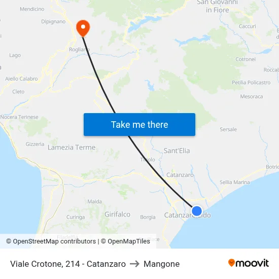 Viale Crotone, 214 - Catanzaro to Mangone map