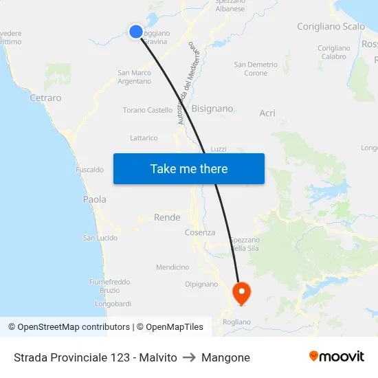 Strada Provinciale 123 - Malvito to Mangone map