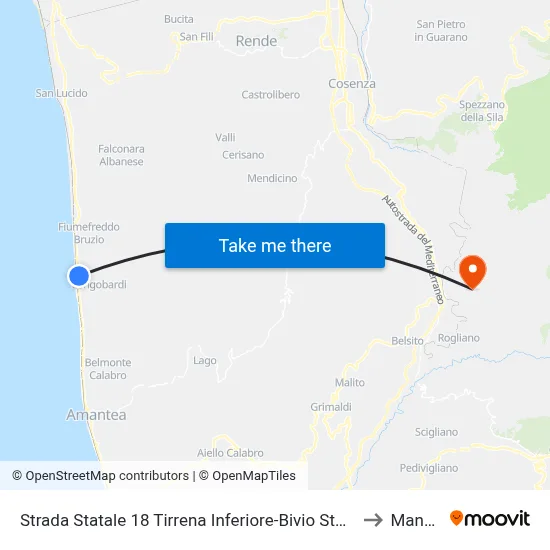 State Road 18 Tirrena Inferiore-Station Junction - Longobardi to Mangone map