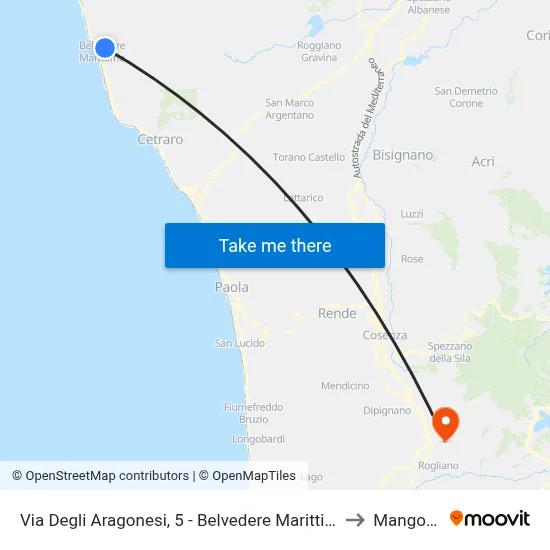 Via Degli Aragonesi, 5 - Belvedere Marittimo to Mangone map