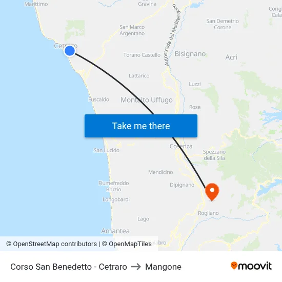 Corso San Benedetto - Cetraro to Mangone map