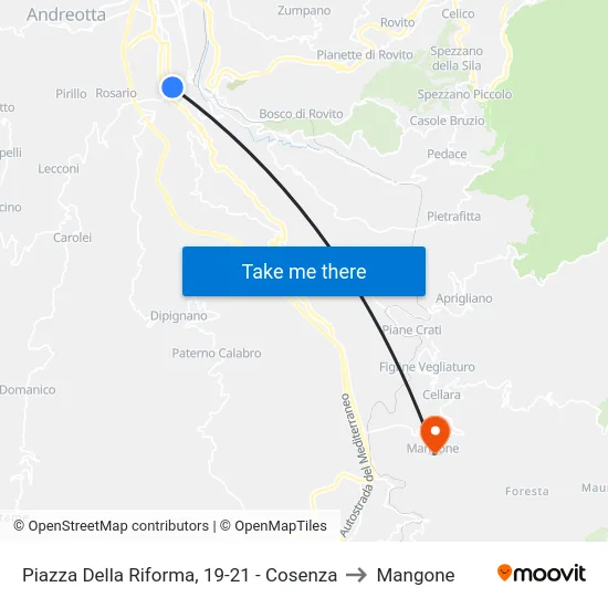 Piazza Della Riforma, 19-21 - Cosenza to Mangone map