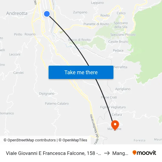 Viale Giovanni E Francesca Falcone, 158 - Cosenza to Mangone map
