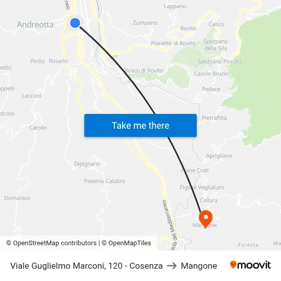 Viale Guglielmo Marconi, 120 - Cosenza to Mangone map
