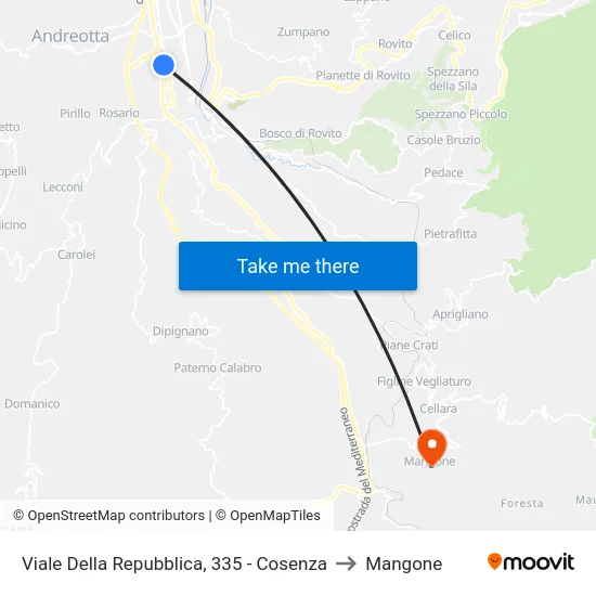 Viale Della Repubblica, 335 - Cosenza to Mangone map