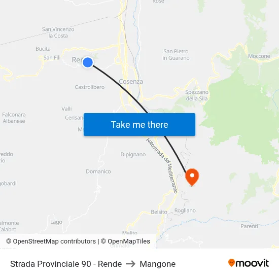 Provincial Road 90 - Rende to Mangone map