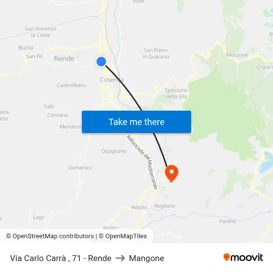 Via Carlo Carrà, 71 - Rende to Mangone map
