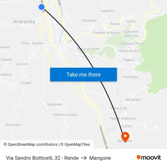 Via Sandro Botticelli, 32 - Rende to Mangone map