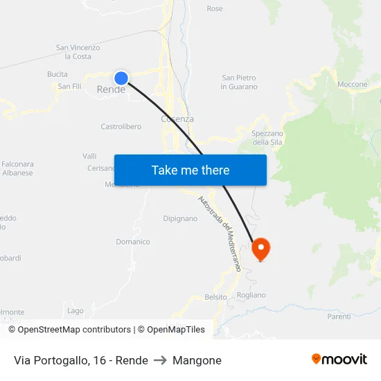 Via Portogallo, 16 - Rende to Mangone map