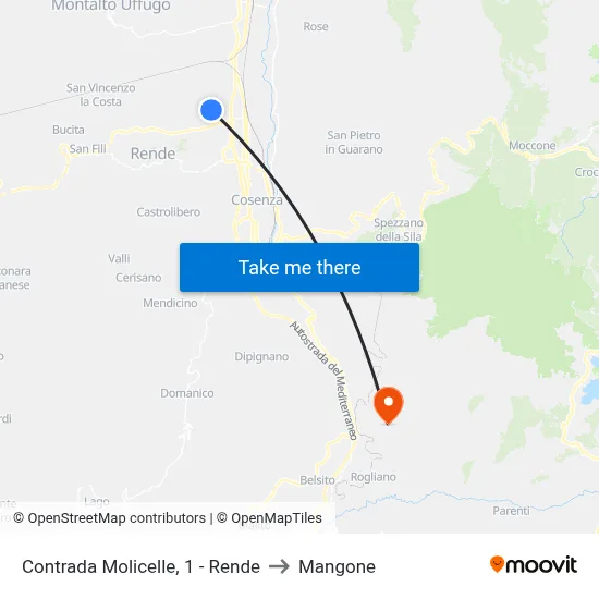 Molicelle District, 1 - Rende to Mangone map