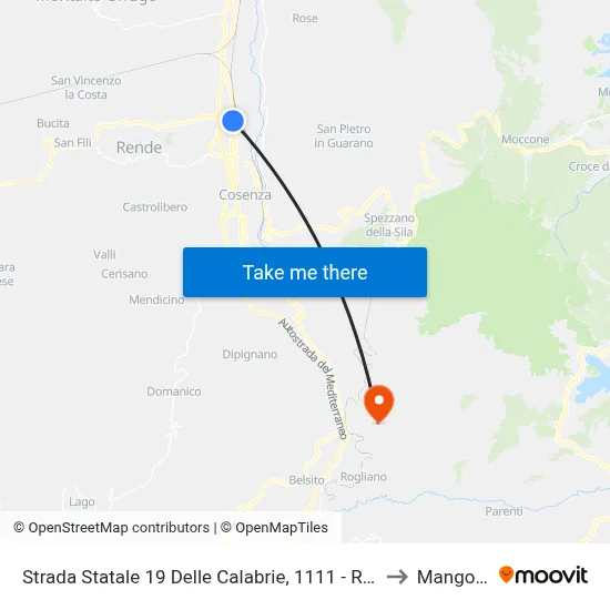 State Road 19 Delle Calabrie, 1111 - Rende to Mangone map