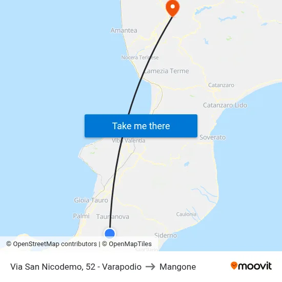 San Nicodemo Street, 52 - Varapodio to Mangone map