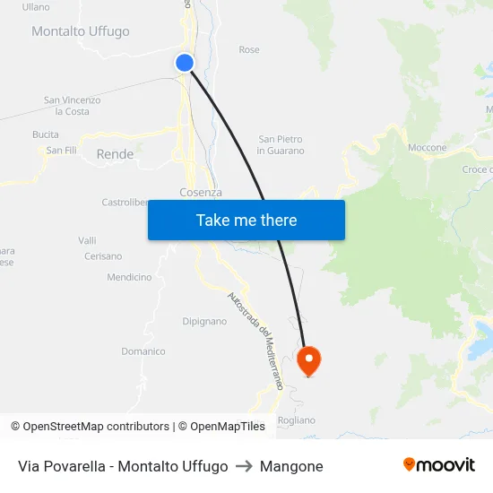 Via Povarella - Montalto Uffugo to Mangone map