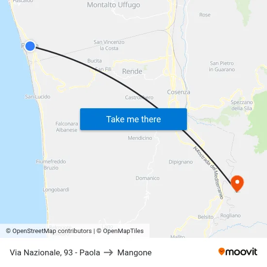 Via Nazionale, 93 - Paola to Mangone map