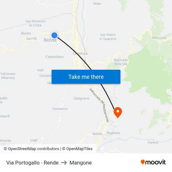 Via Portogallo - Rende to Mangone map