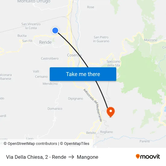 Via Della Chiesa, 2 - Rende to Mangone map