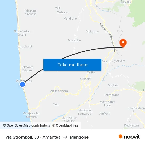 Via Stromboli, 58 - Amantea to Mangone map