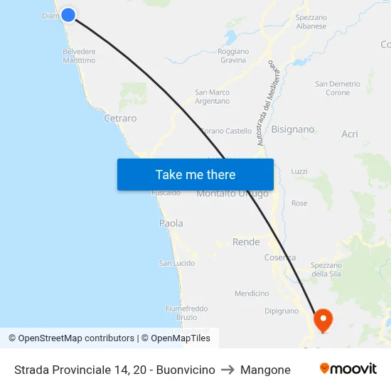 Provincial Road 14, 20 - Buonvicino to Mangone map