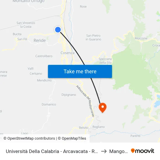 University of Calabria - Arcavacata - Rende to Mangone map