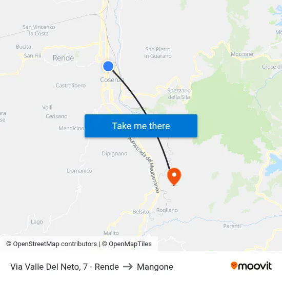 Valle Del Neto Street 7 - Rende to Mangone map