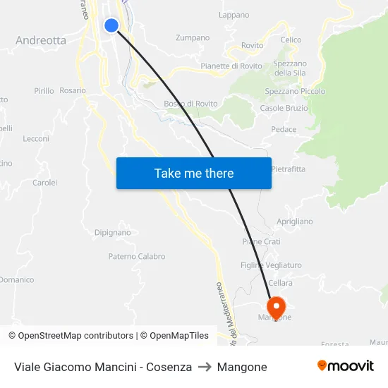 Viale Giacomo Mancini - Cosenza to Mangone map