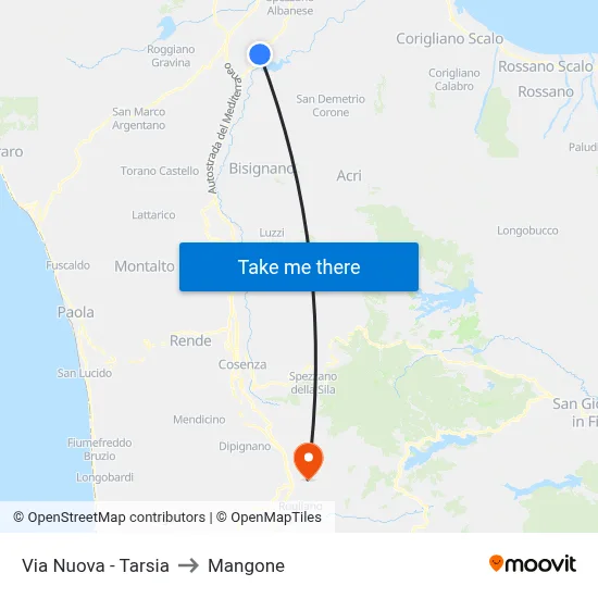 New Street - Tarsia to Mangone map