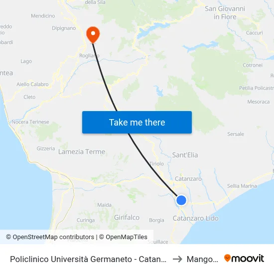 University Hospital Germaneto - Catanzaro to Mangone map