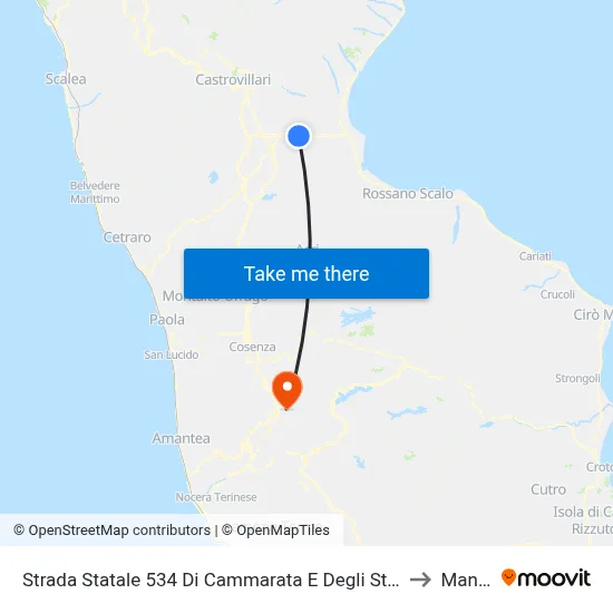 State Road 534 of Cammarata and Stombi - Cassano Allo Ionio to Mangone map