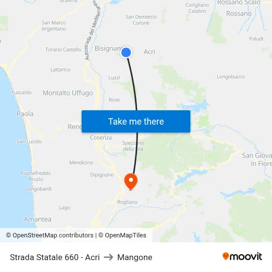 State Road 660 - Acri to Mangone map