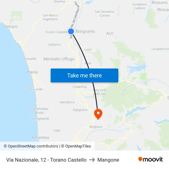 National Road, 12 - Torano Castello to Mangone map