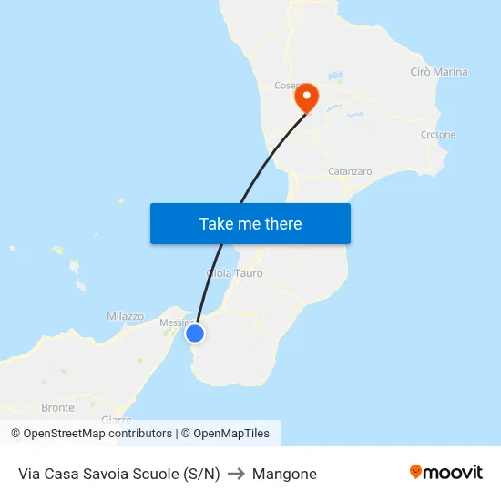 Via Casa Savoia Schools (S/N) to Mangone map