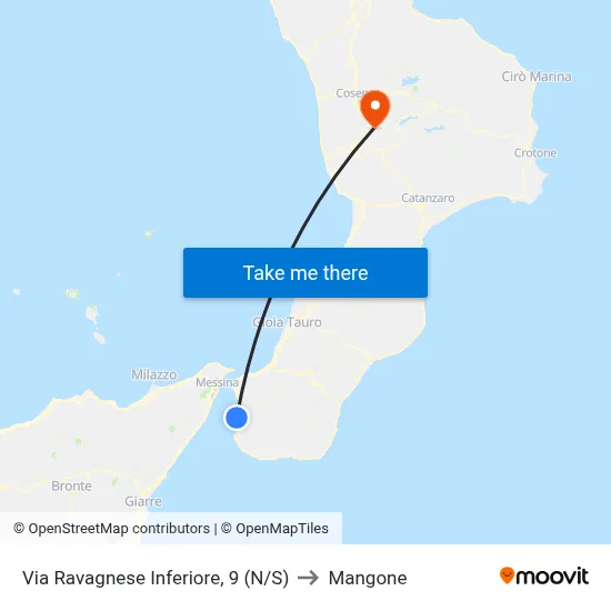 Via Ravagnese Lower 9 to Mangone map