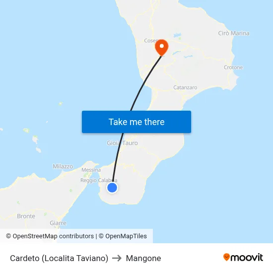 Cardeto (Taviano Location) to Mangone map