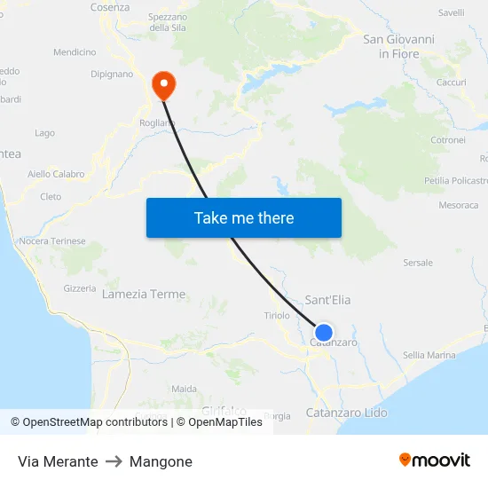 Via Merante to Mangone map