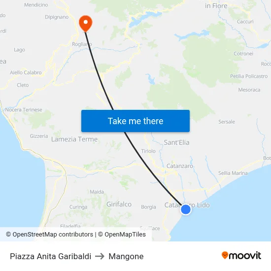 Anita Garibaldi Square to Mangone map