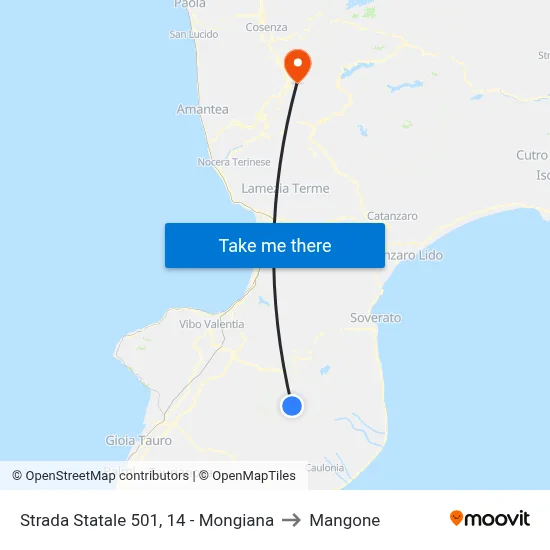 State Road 501, 14 - Mongiana to Mangone map