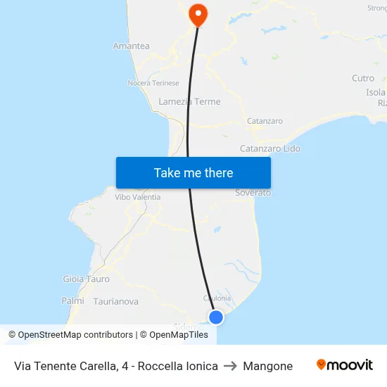 Via Tenente Carella, 4 - Roccella Ionica to Mangone map