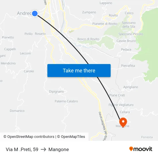 Via M .Preti, 59 to Mangone map