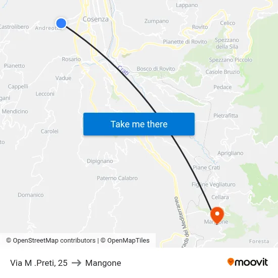 M. Preti Street, 25 to Mangone map