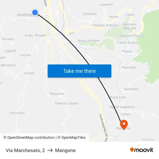 Via Marchesato, 2 to Mangone map