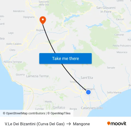 Byzantine Avenue (Gas Curve) to Mangone map