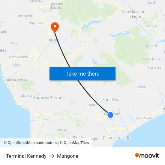 Terminal Kennedy to Mangone map